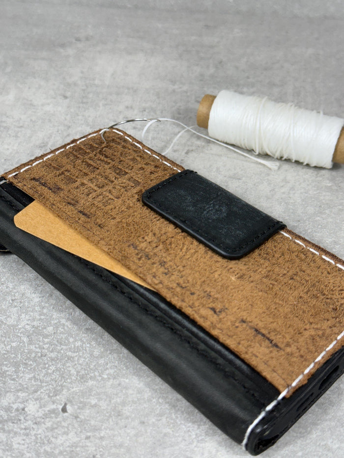 Handmade Leather Wallet Case for Galaxy: Book Design, Card Slots
