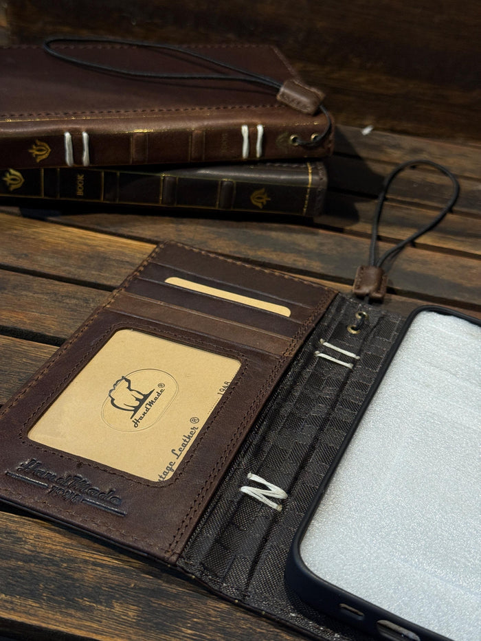 Handmade Leather Wallet Case for Galaxy: Book Design, Card Slots