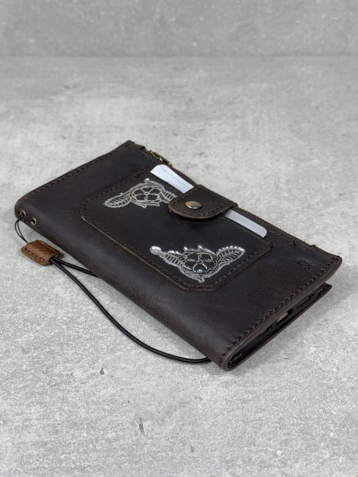Handmade Leather Wallet Case for Galaxy: Book Design, Card Slots
