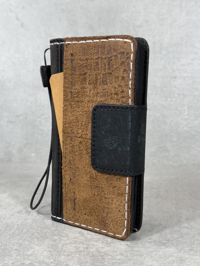 Handmade Leather Wallet Case for Galaxy: Book Design, Card Slots