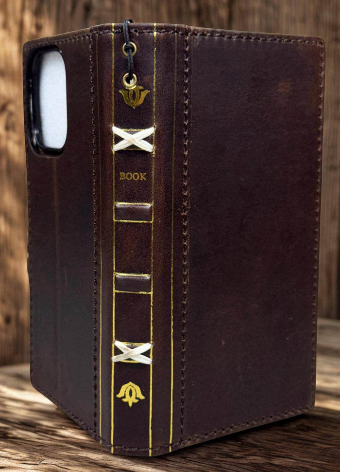 Handmade Leather Wallet Case for Galaxy: Book Design, Card Slots