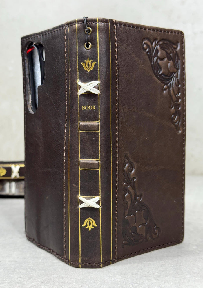 Handmade Leather Wallet Case for Galaxy: Book Design, Card Slots