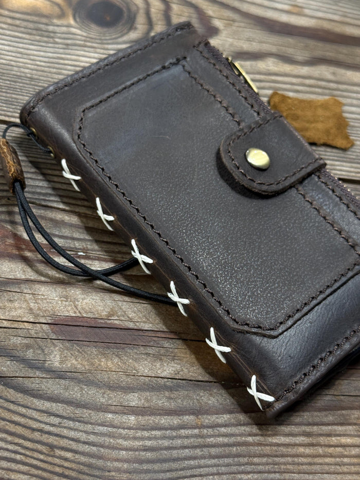 Handmade Leather Wallet Case for Galaxy: Book Design, Card Slots