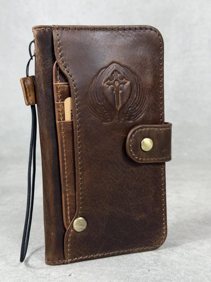 Handmade Leather Wallet Case for Galaxy: Book Design, Card Slots