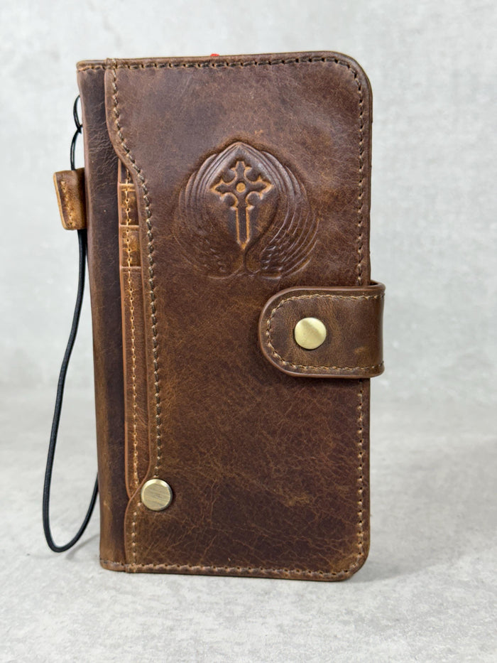 Handmade Leather Wallet Case for Galaxy: Book Design, Card Slots