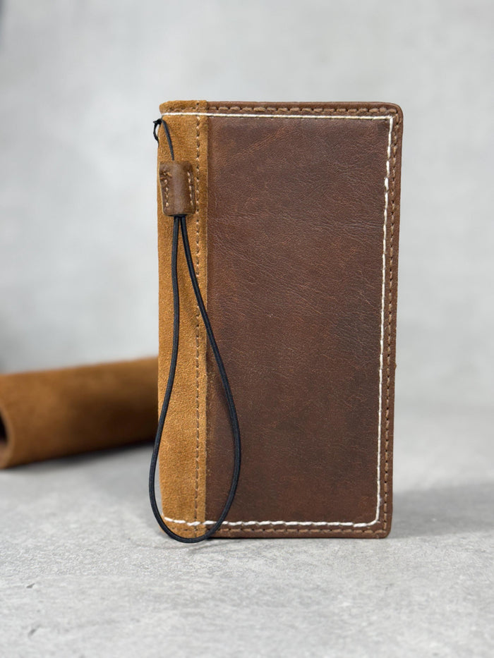 Handmade Leather Wallet Case for Galaxy: Book Design, Card Slots