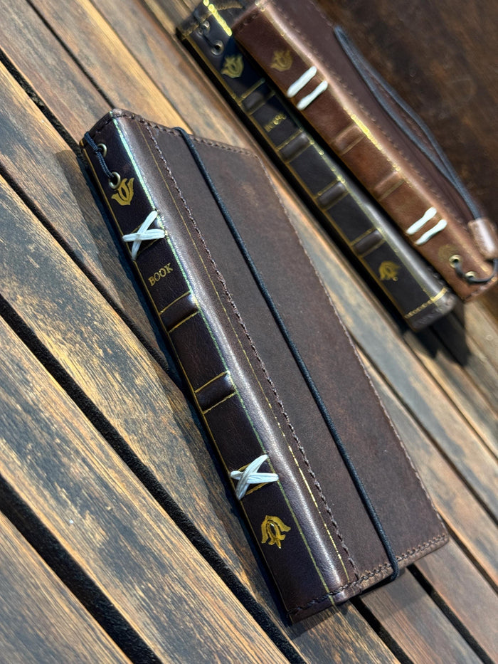 Handmade Leather Wallet Case for Galaxy: Book Design, Card Slots