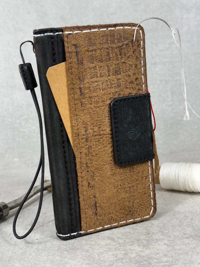 Handmade Leather Wallet Case for Galaxy: Book Design, Card Slots