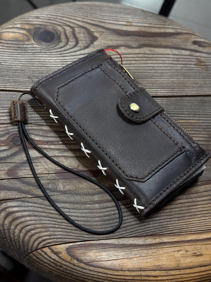 Handmade Leather Wallet Case for Galaxy: Book Design, Card Slots