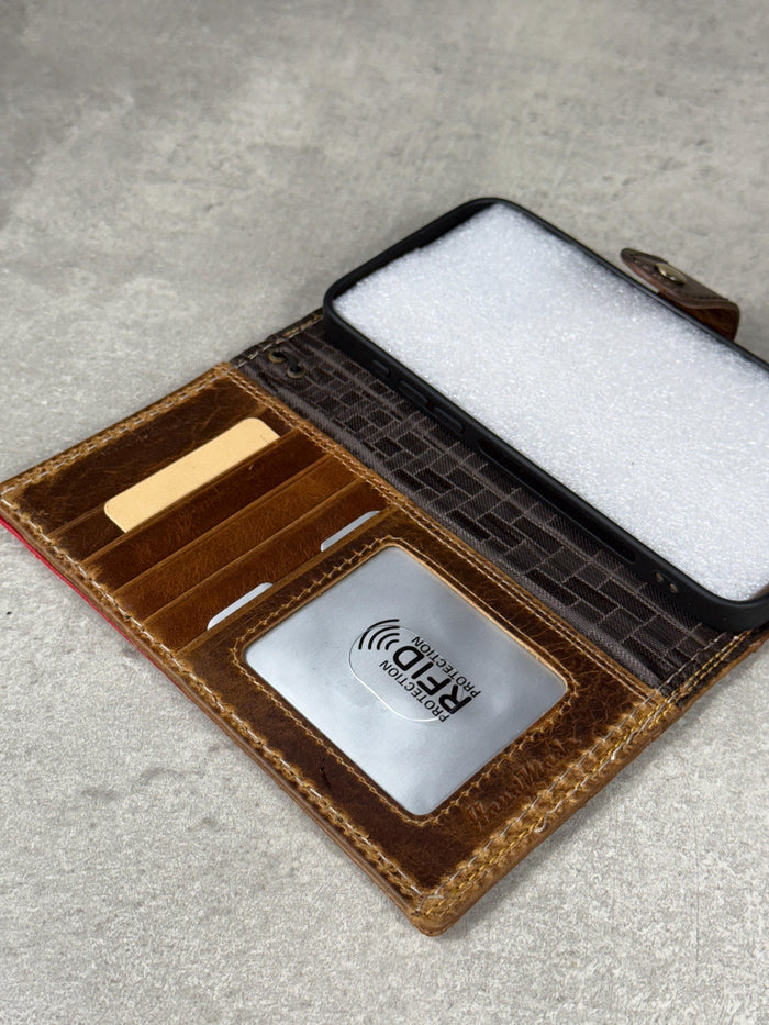 Handmade Leather Wallet Case for Galaxy: Book Design, Card Slots