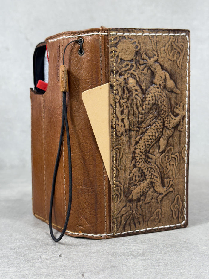 Handmade Leather Wallet Case for Galaxy: Book Design, Card Slots