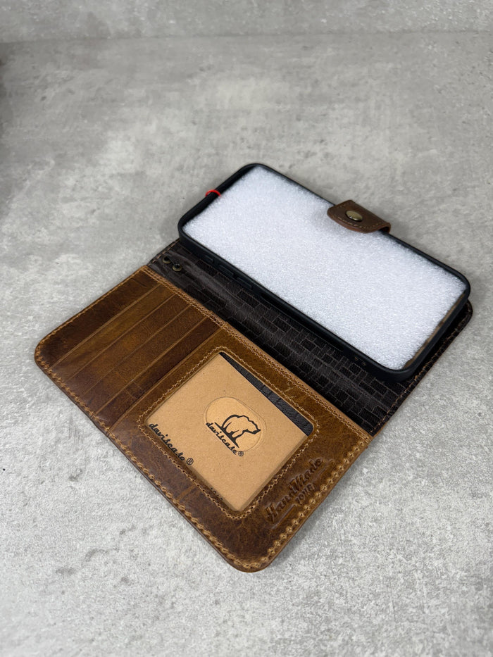 Handmade Leather Wallet Case for Galaxy: Book Design, Card Slots