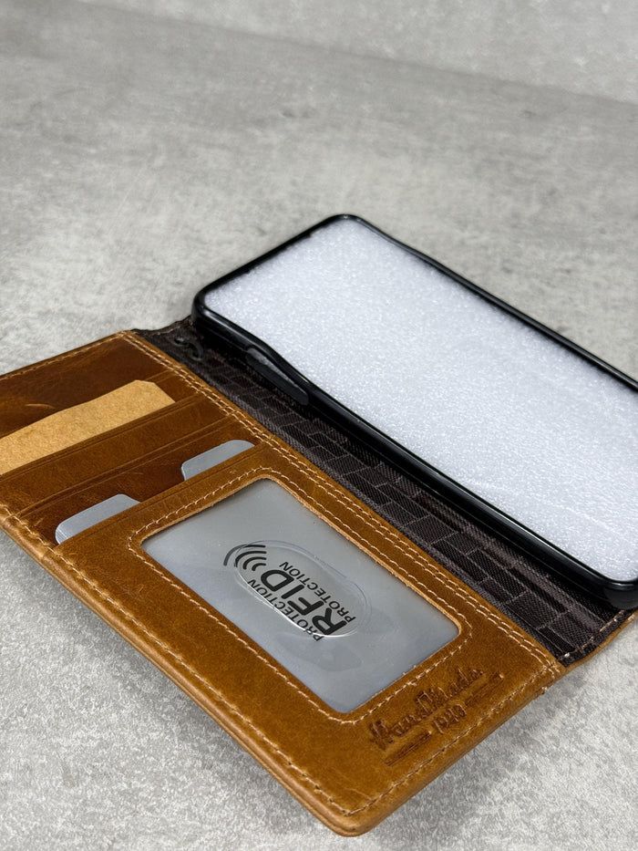 Handmade Leather Wallet Case for Galaxy: Book Design, Card Slots