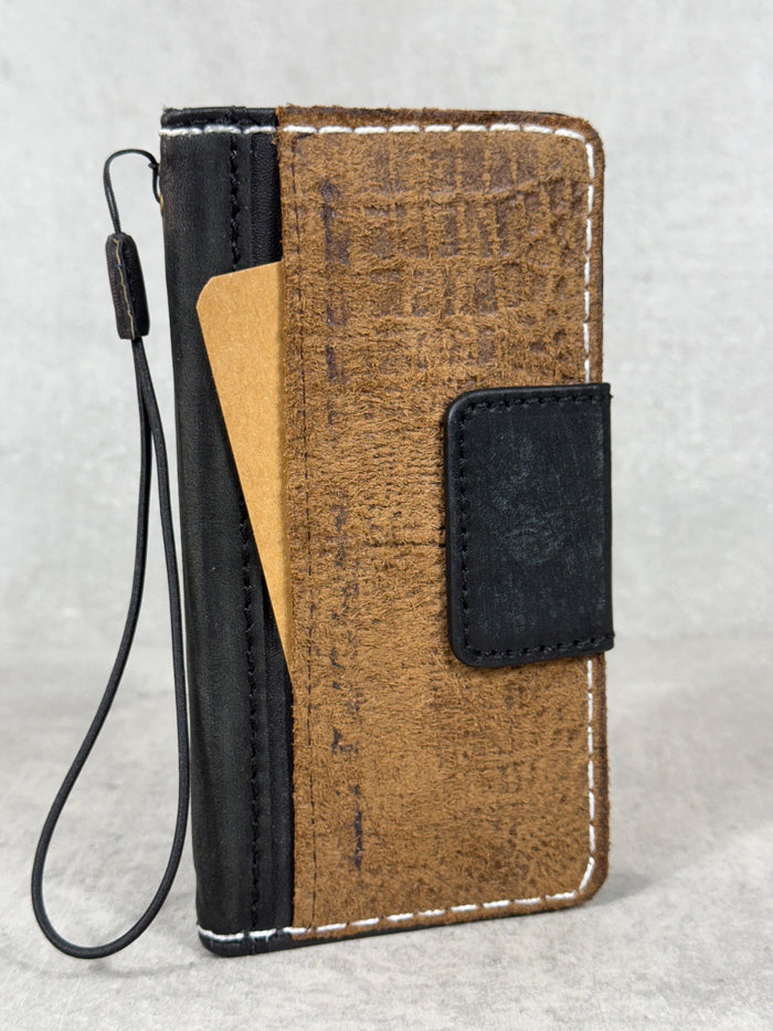 Handmade Leather Wallet Case for Galaxy: Book Design, Card Slots