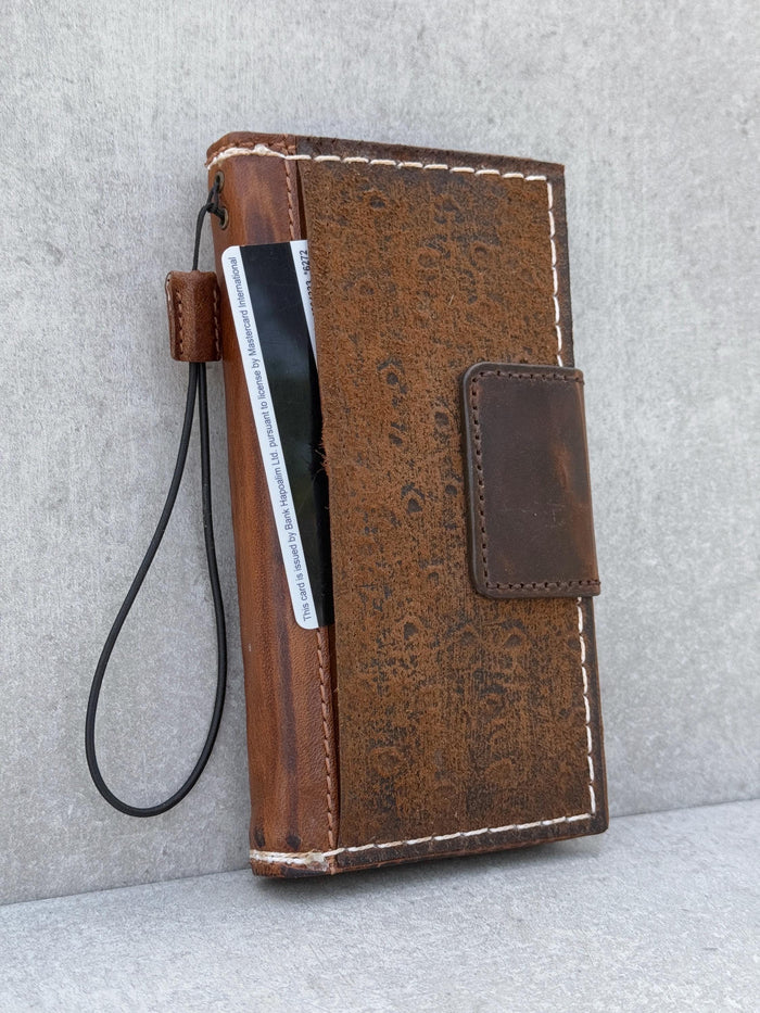 Handmade Leather Wallet Case for Galaxy: Book Design Card Slots