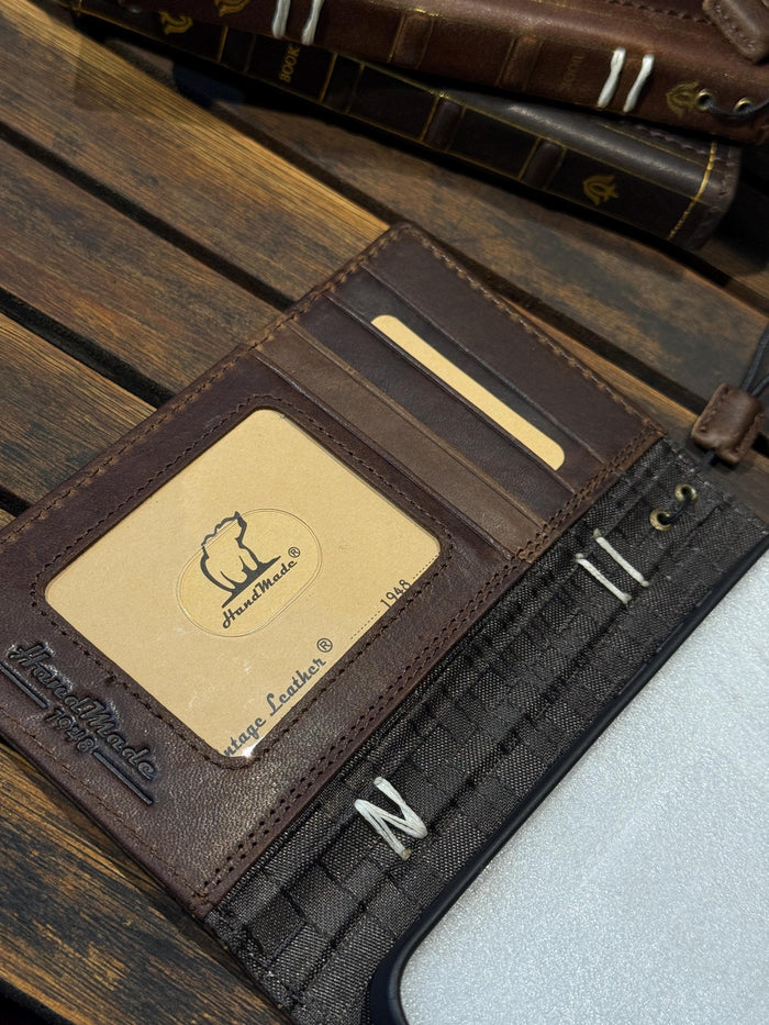 Handmade Leather Wallet Case for Galaxy: Book Design, Card Slots