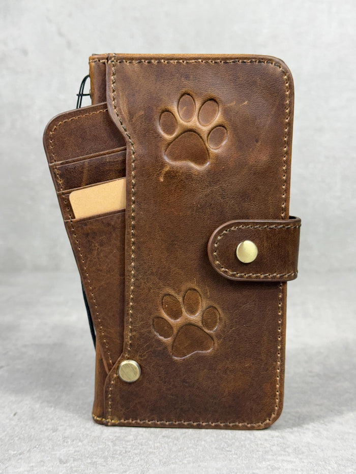 Handmade Leather Wallet Case for Galaxy: Book Design, Card Slots