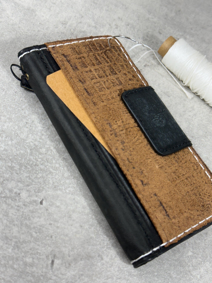 Handmade Leather Wallet Case for Galaxy: Book Design, Card Slots