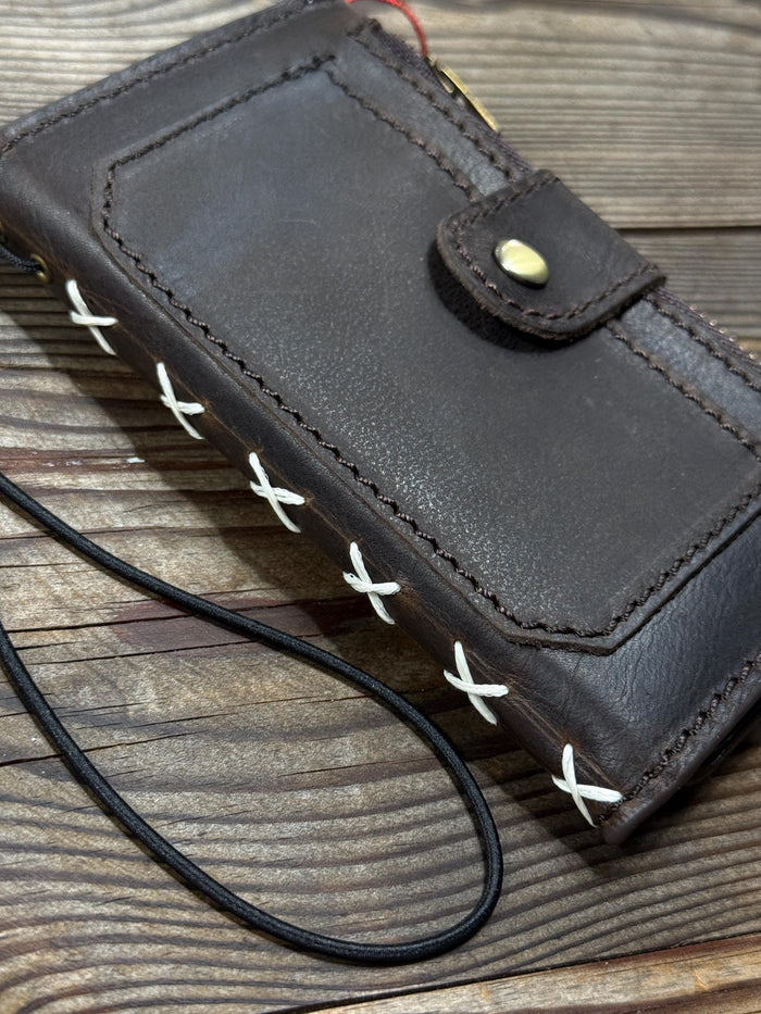 Handmade Leather Wallet Case for Galaxy: Book Design, Card Slots