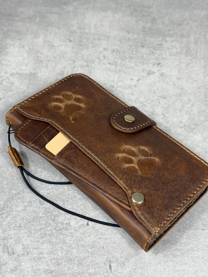 Handmade Leather Wallet Case for Galaxy: Book Design, Card Slots