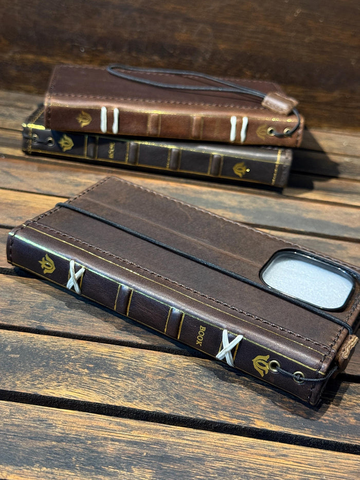 Handmade Leather Wallet Case for Galaxy: Book Design, Card Slots