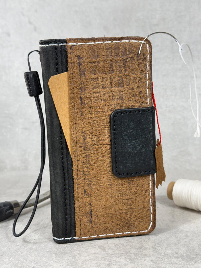 Handmade Leather Wallet Case for Galaxy: Book Design, Card Slots