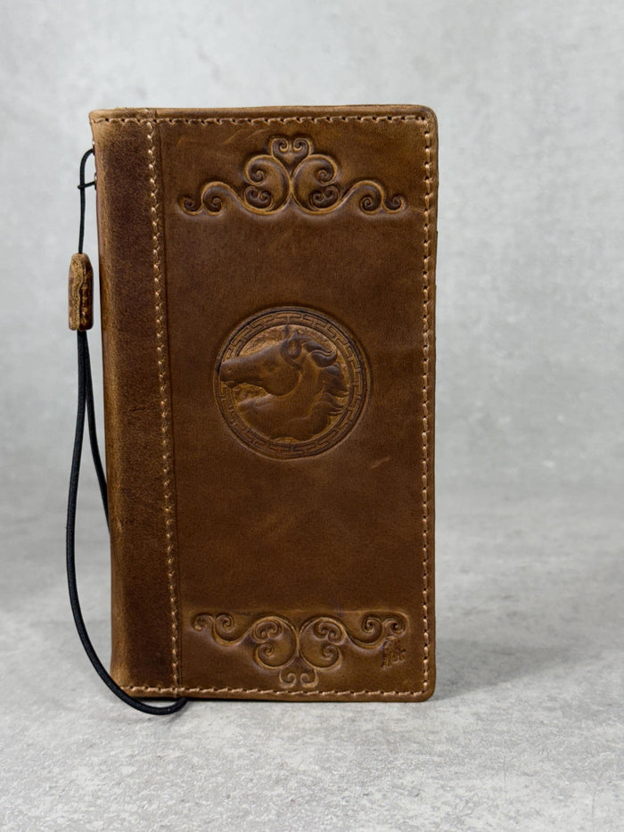 Handmade Leather Wallet Case for Galaxy: Book Design, Card Slots