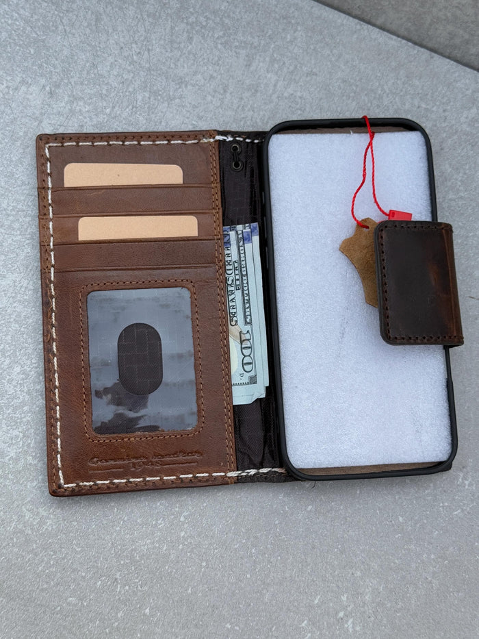 Handmade Leather Wallet Case for Galaxy: Book Design Card Slots