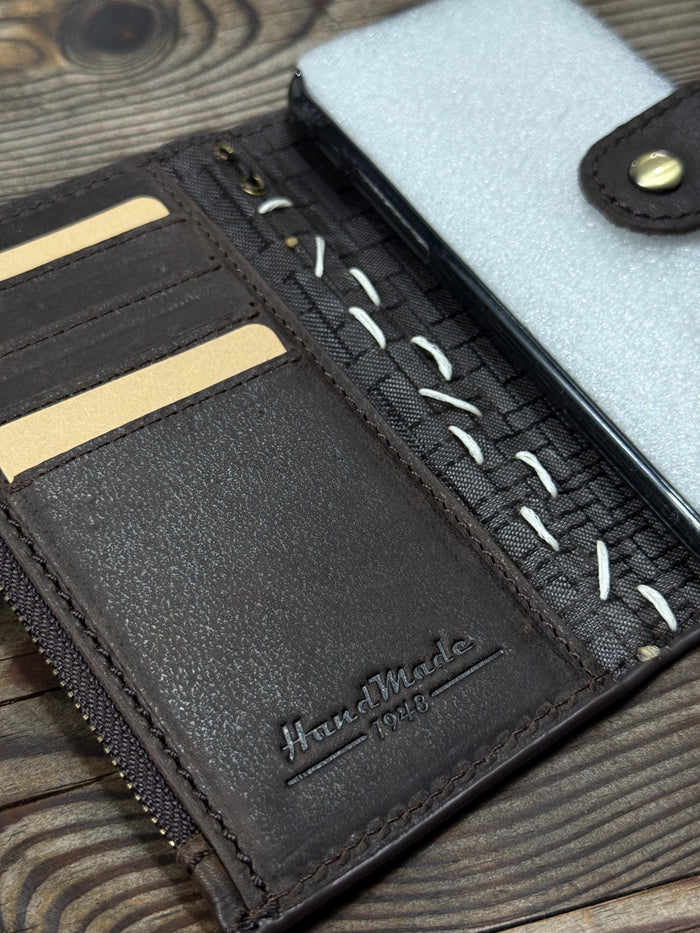 Handmade Leather Wallet Case for Galaxy: Book Design, Card Slots