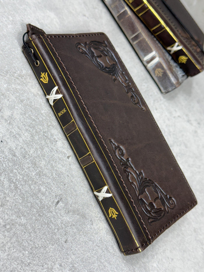 Handmade Leather Wallet Case for Galaxy: Book Design, Card Slots