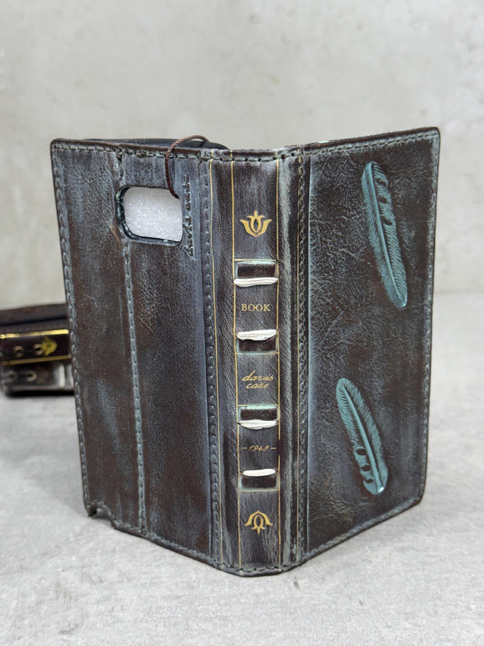 Handmade Leather Wallet Case for Galaxy: Book Design, Card Slots
