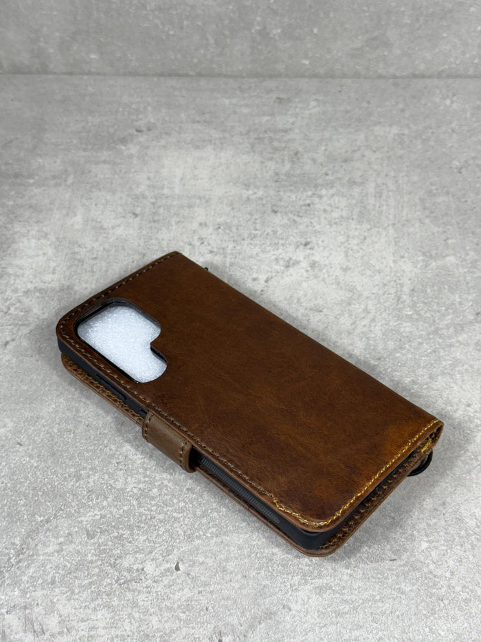 Handmade Leather Wallet Case for Galaxy: Book Design, Card Slots