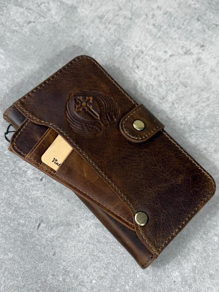 Handmade Leather Wallet Case for Galaxy: Book Design, Card Slots