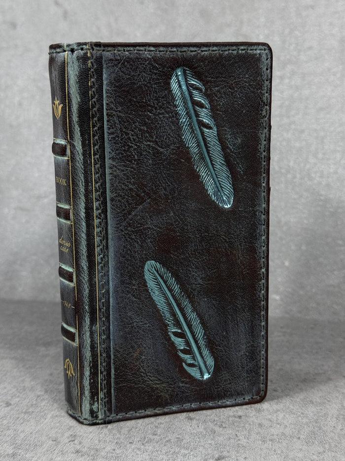 Handmade Leather Wallet Case for Galaxy: Book Design, Card Slots