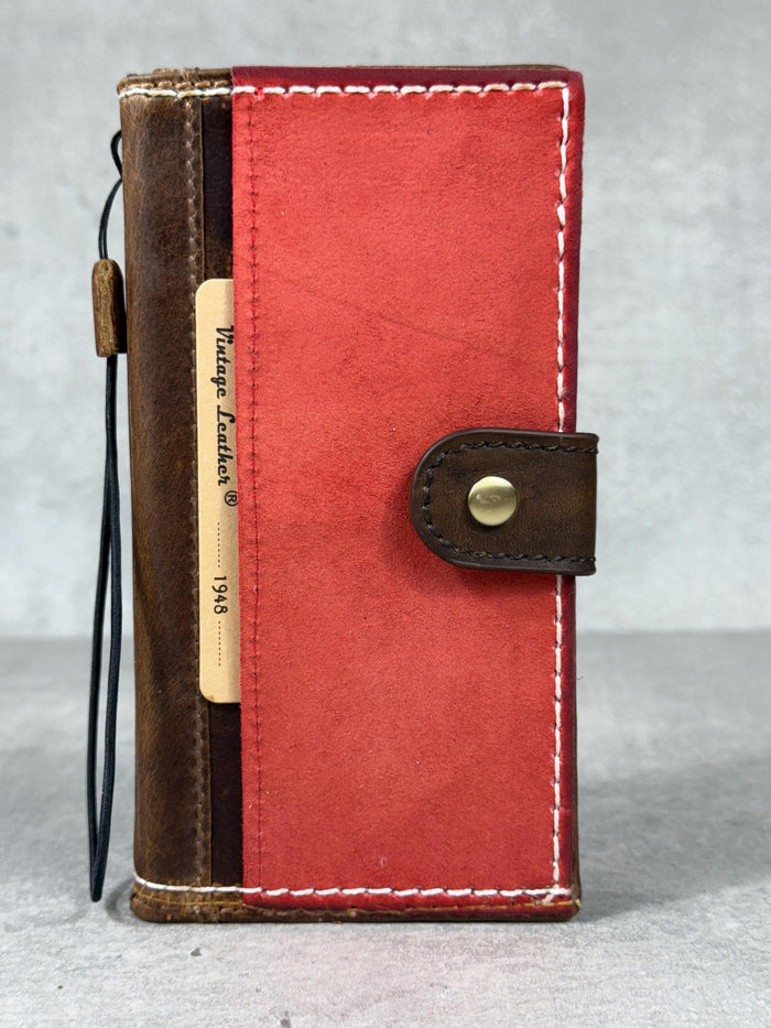 Handmade Leather Wallet Case for Galaxy: Book Design, Card Slots