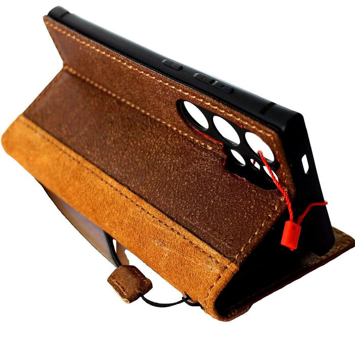 Handmade Leather Wallet Case for Galaxy: Book Design with Card Slots