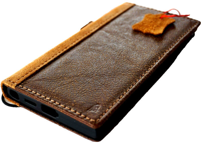 Handmade Leather Wallet Case for Galaxy: Book Design with Card Slots