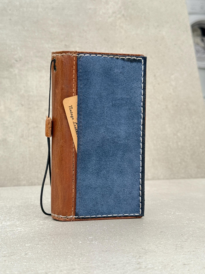 Handmade Leather Wallet Case for Galaxy: Book Design with Card Slots