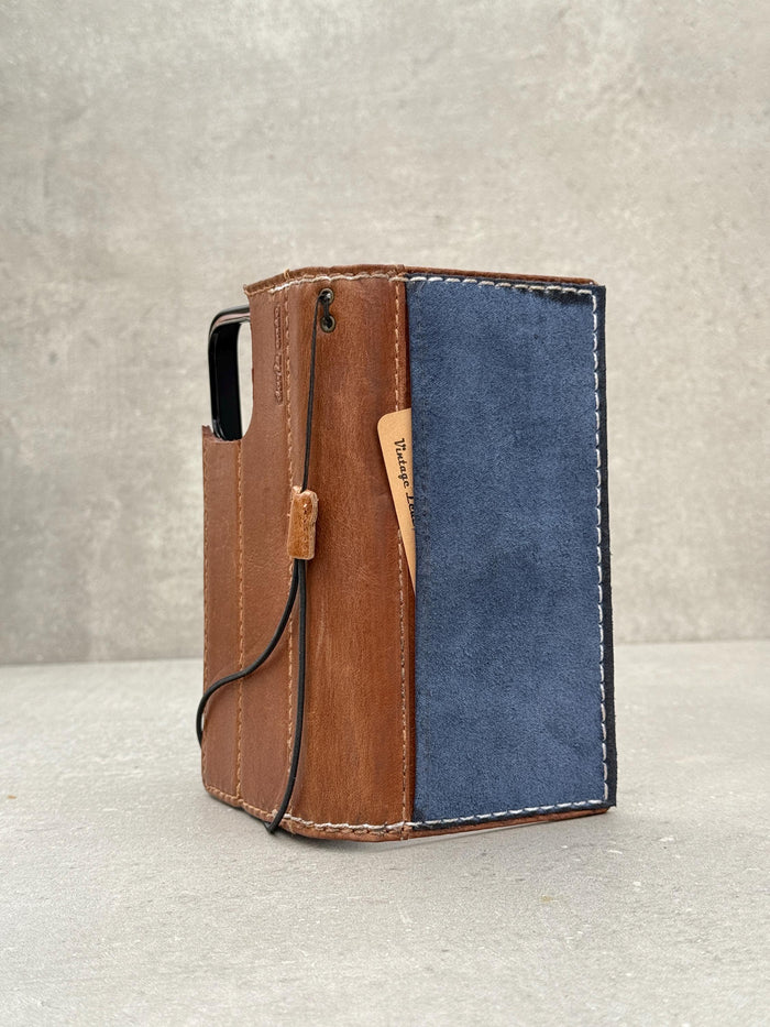 Handmade Leather Wallet Case for Galaxy: Book Design with Card Slots