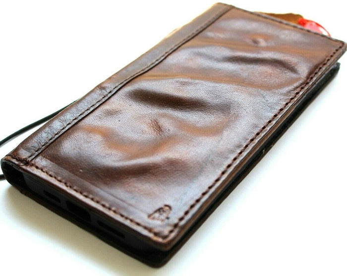 Handmade Leather Wallet Case for Galaxy: Card Slots, Retro Book Design