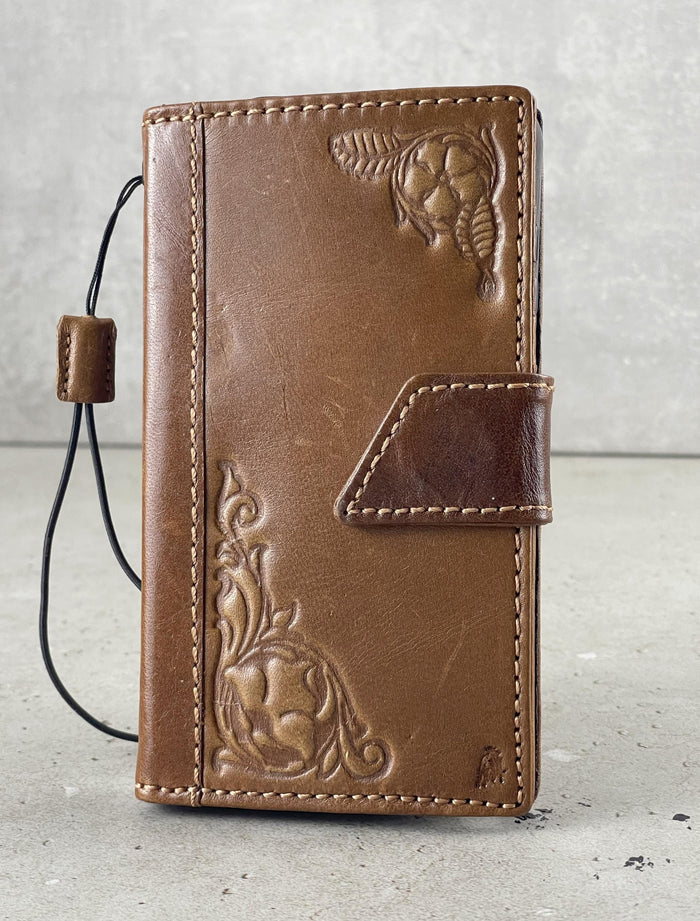 Handmade Leather Wallet Case for Galaxy: Vintage Floral Cover