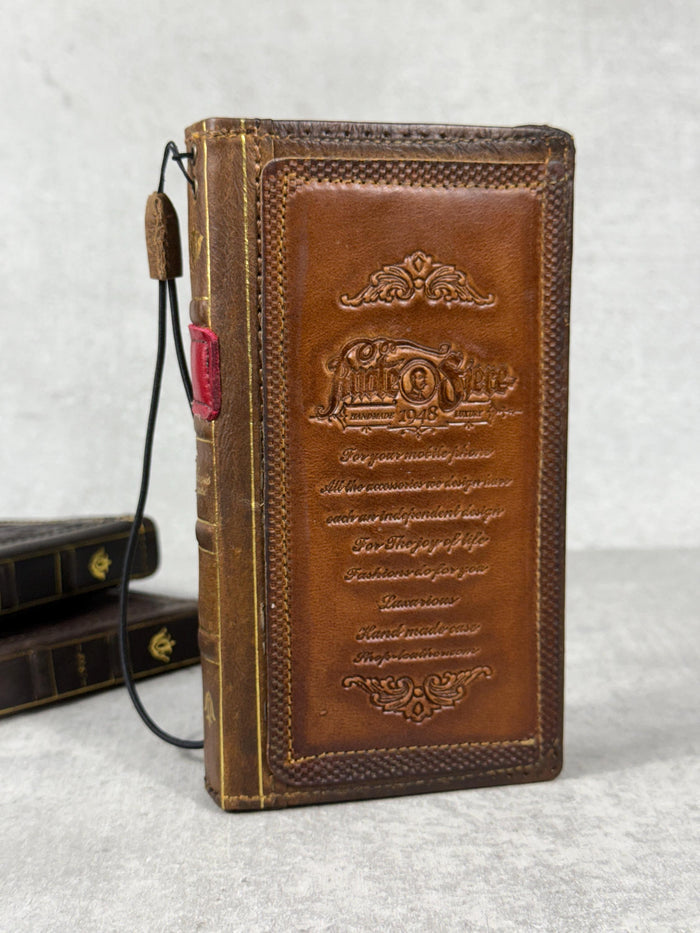 Handmade Leather Wallet Case for Galaxy Z Fold 2/3/4/5/6/7 - Art Design