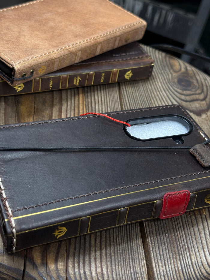 Handmade Leather Wallet Case for Galaxy Z Fold 2/3/4/5/6/7 - Art Design