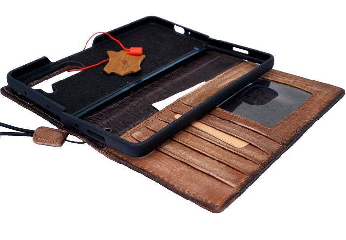 Handmade Leather Wallet Case for Galaxy Z Fold 2/3/4/5/6/7 - Book Style Cover