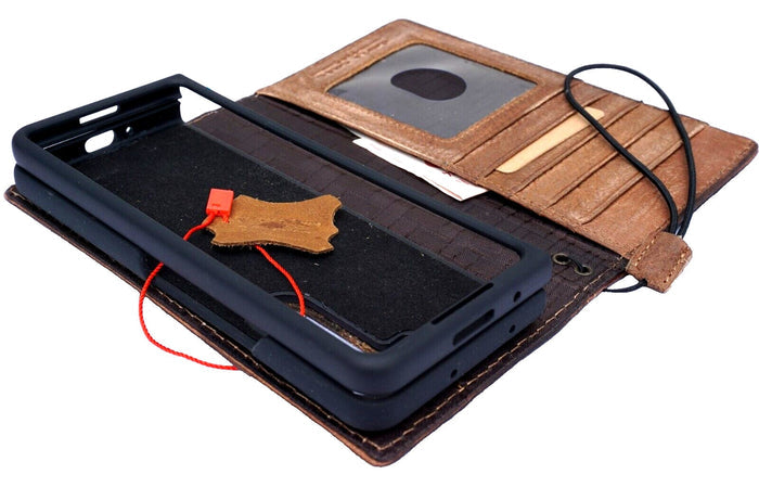 Handmade Leather Wallet Case for Galaxy Z Fold 2/3/4/5/6/7 - Book Style Cover