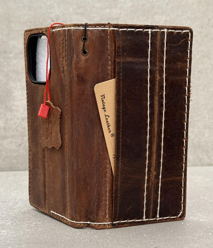 Handmade Leather Wallet Case for Galaxy Z Fold 2/3/4/5/6/7 - Book Style Cover