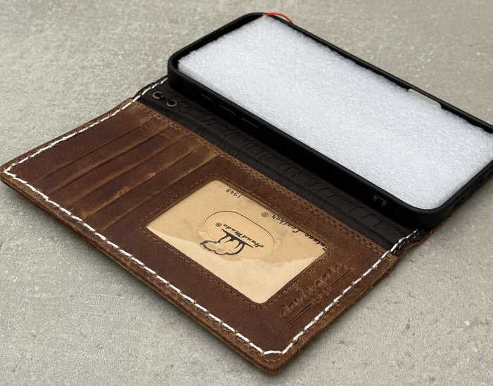 Handmade Leather Wallet Case for Galaxy Z Fold 2/3/4/5/6/7 - Book Style Cover