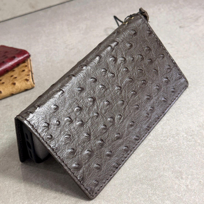 Handmade Leather Wallet Case for Galaxy Z Fold 2/3/4/5/6/7 -  Ostrich Art Design