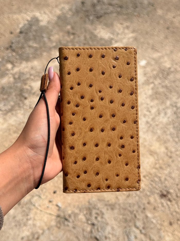 Handmade Leather Wallet Case for Galaxy Z Fold 2/3/4/5/6/7 -  Ostrich Art Design