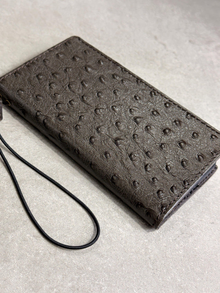 Handmade Leather Wallet Case for Galaxy Z Fold 2/3/4/5/6/7 -  Ostrich Art Design